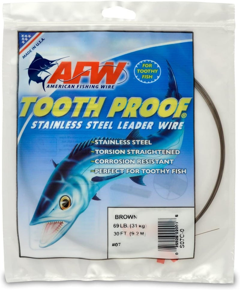 American Fishing Wire Tooth Proof Stainless Steel Leader Wire - 30 Feet, 69 Pound Test - Image 1